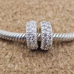 2 AUTHENTIC INSPIRATION PAVE CZ SPARKLING PLATINUM SPACER CHARMS FOR PANDORA